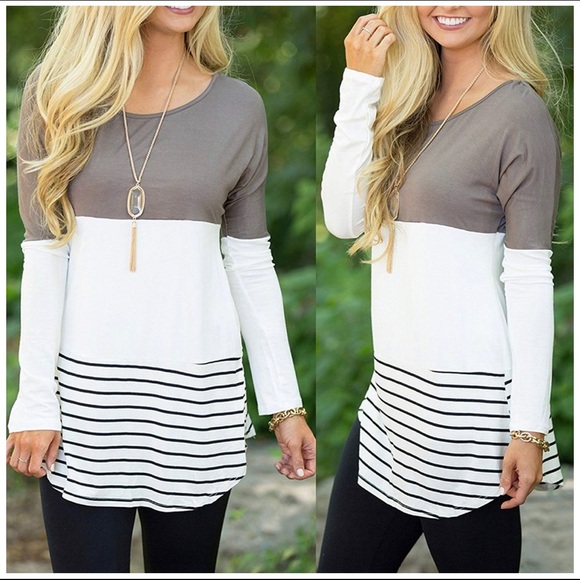 Gray Black Stripe Colorblock Crochet Lace Accent Small NWT NEW - Picture 1 of 8